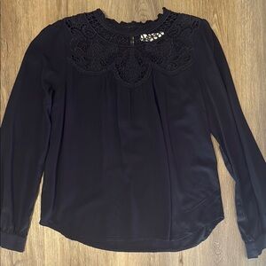 Ann Taylor LOFT Black Embellished Bib Collar Blouse